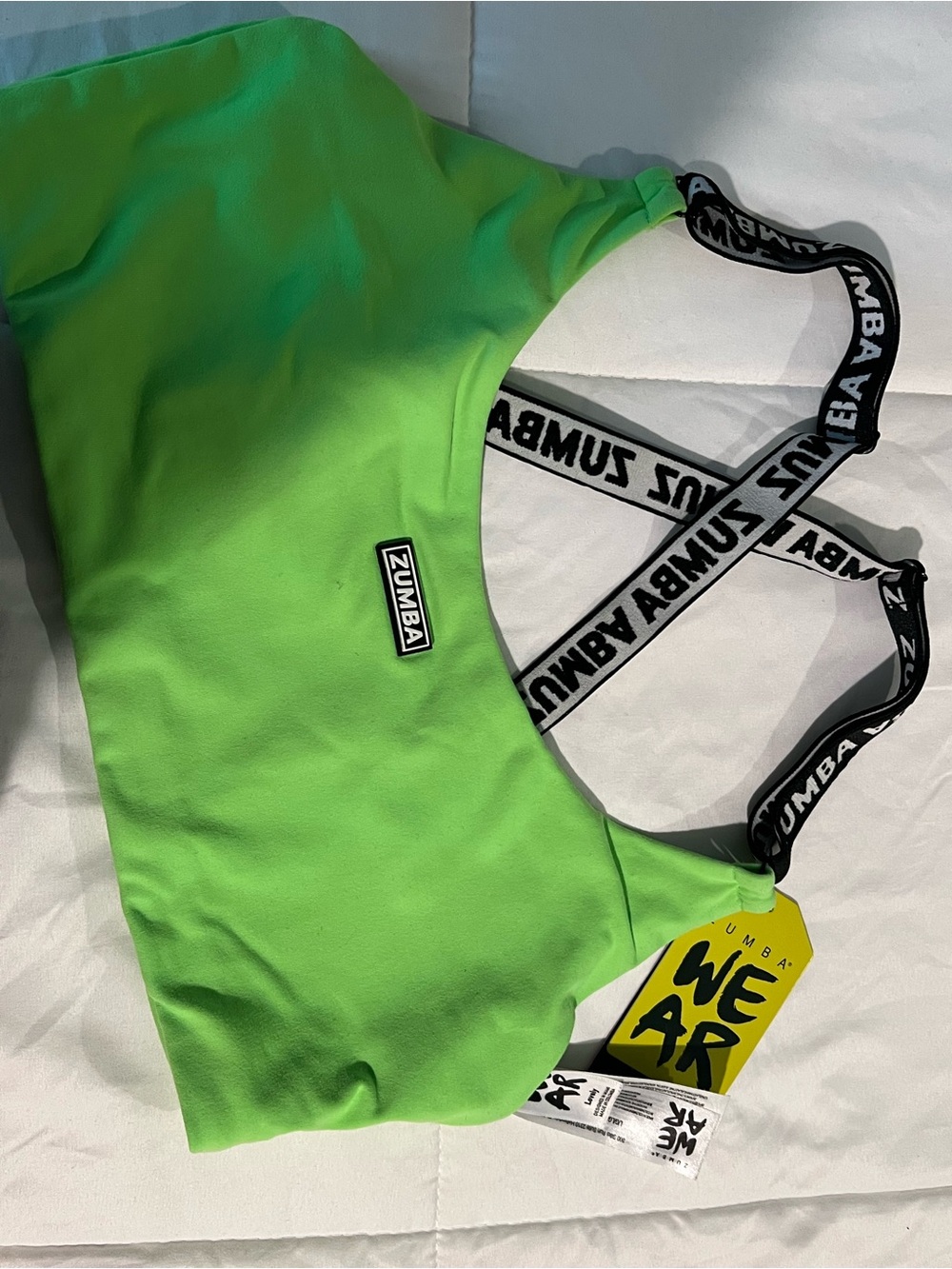 Zumba Fitness Neon Green Sports Tank Top with Black Logo Straps